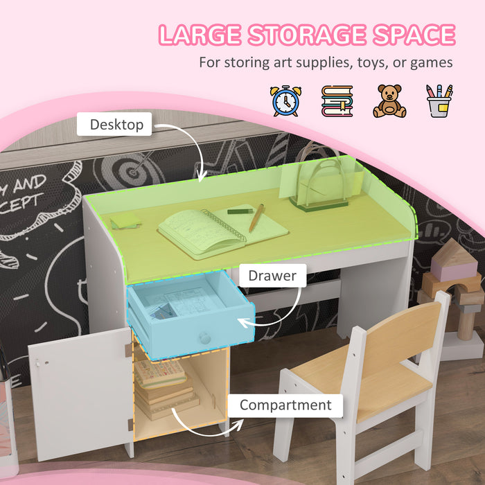 Kids Study Combo - Adjustable Desk & Chair Set with Storage for Ages 3-6 - Ergonomic Furniture for Children’s Learning and Creativity, White