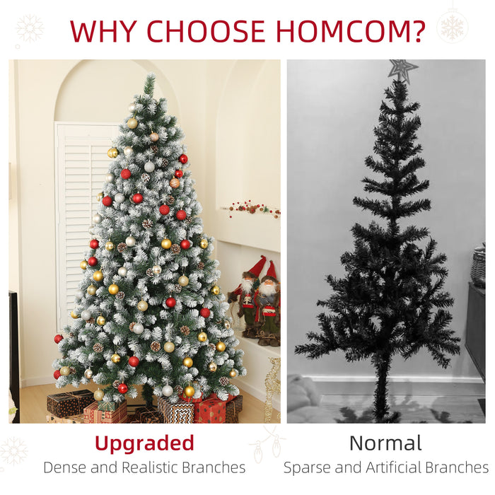 HOMCOM 7ft Artificial Pine Christmas Tree with 1152 Branch Tips and Steel Base, Realistic Hinged Tree with Pinecones, Holiday Décor for Home Office, Green