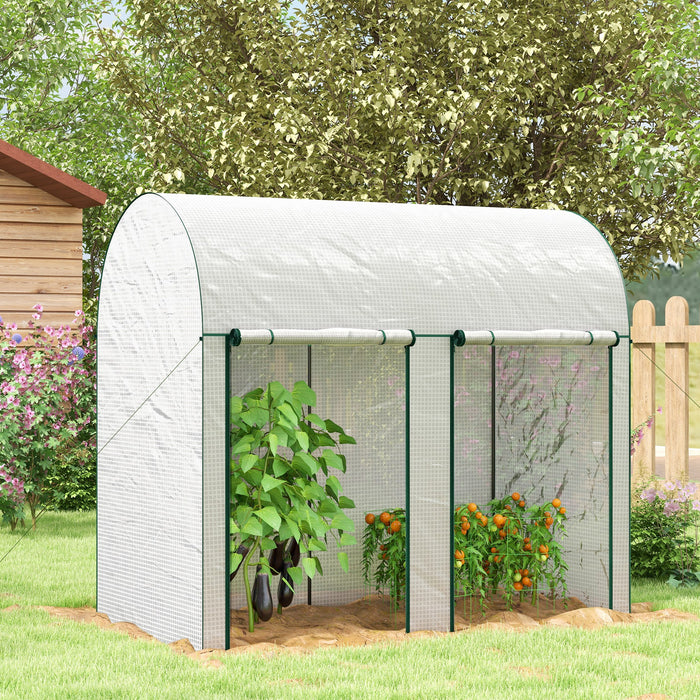 Outsunny Walk-In Greenhouse with Zipped Roll Up Doors, Small Greenhouse with Plastic Cover and Arched Top for Tomatos, Flowers, Vegetables and Herbs, 200 x 100 x 178cm, White