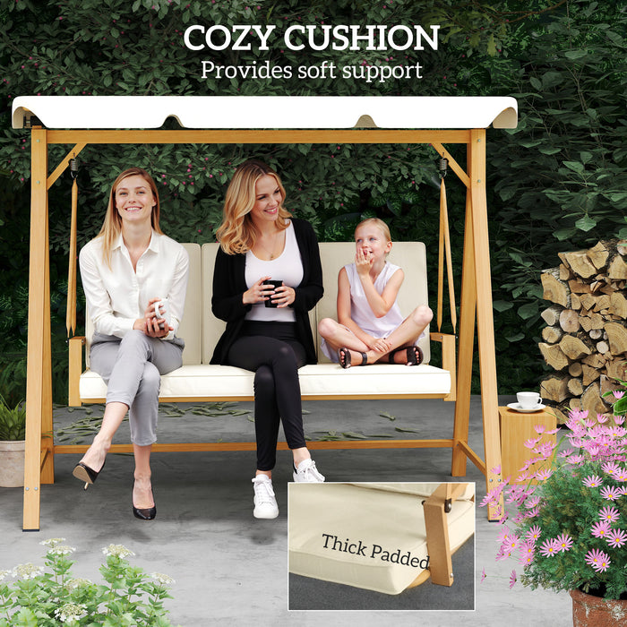 Outsunny Three-Seater Garden Swing Bench, with Adjustable Canopy - Beige