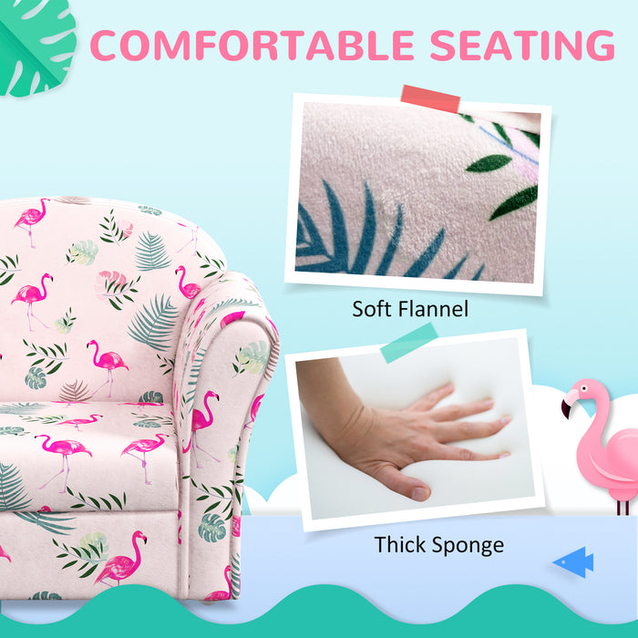 Kids Flamingo Armchair - Wooden Frame Cozy Chair for Children - Perfect for Bedroom, Playroom, or Kids Room Decor