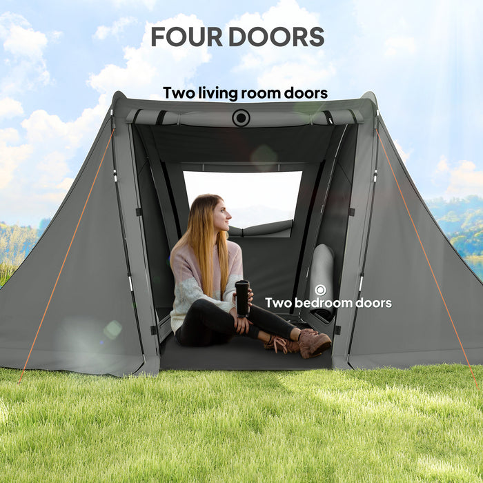 Outsunny 3 Man Camping Tent with Living Area and 2 Bedrooms, 3000mm Waterproof Family Tent with Sewn-in Groundsheet, Portable with Bag for Hiking, Festival, Backpacking, Drak Grey