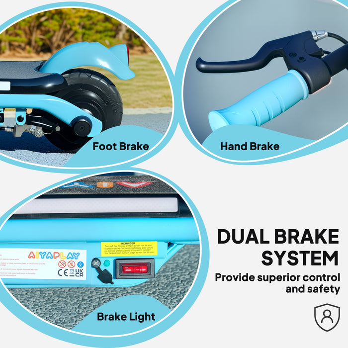AIYAPLAY Electric Scooter for Kids Ages 6-14, with Dual Brakes, Flash Wheel and Colourful Light, Kids Electric Scooter E Scooter, Up to 12 KM/H & 10 KM, Blue