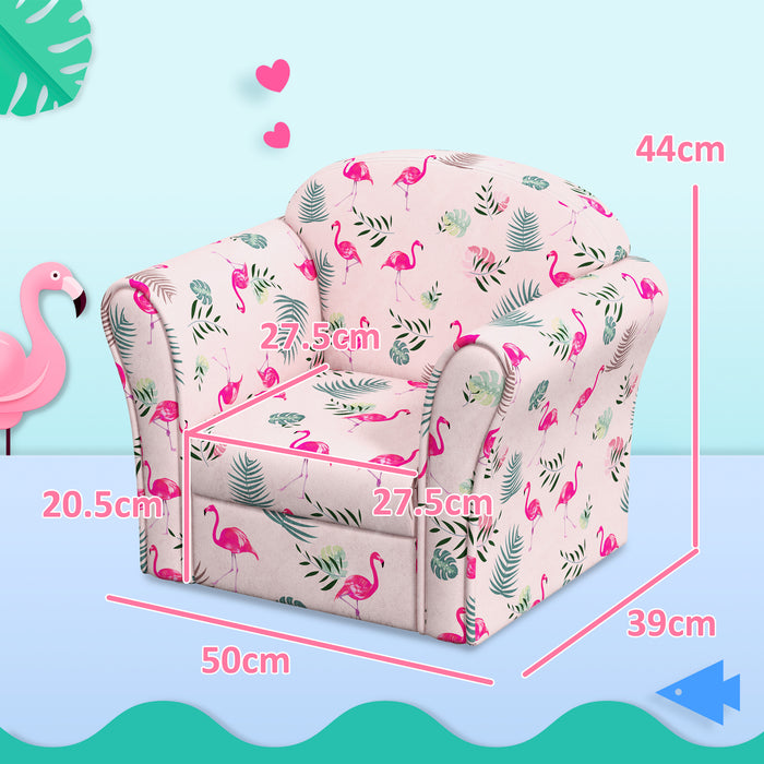 Kids Flamingo Armchair - Wooden Frame Cozy Chair for Children - Perfect for Bedroom, Playroom, or Kids Room Decor