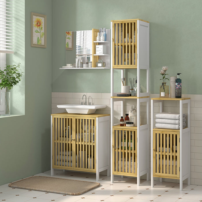 HOMCOM Bamboo-Blend Retro Cut-Out Tall Bathroom Storage Unit
