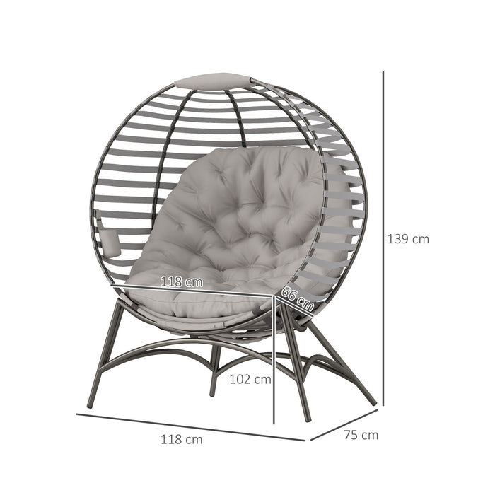 Outsunny Egg Chair with Cushion & Side Pocket - Light Grey