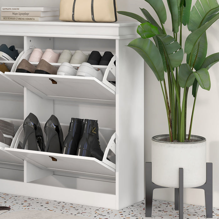 HOMCOM Slim Shoe Cabinet, Shoe Cabinet with 4 Drop-Down Drawers, 105W x 24D x 82.5H cm,  White