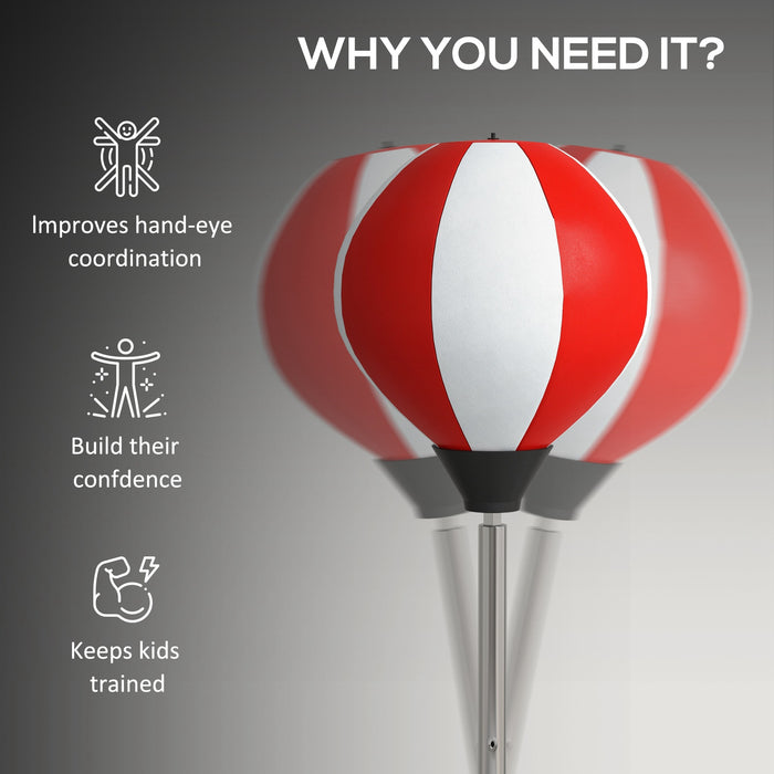 HOMCOM Punching Bag with Stand, Free Standing Boxing Set, Speed Bag with Speedball Adjustable Height from 126cm to 144cm for Teens, Red