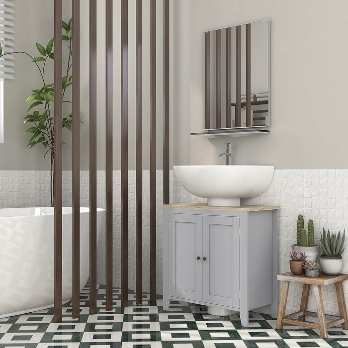 kleankin Under Sink Cabinet, Bathroom Sink Cabinet with 2 Doors, Pedestal Under Sink Design, Freestanding Bathroom Cupboard with Adjustable Shelf, Grey