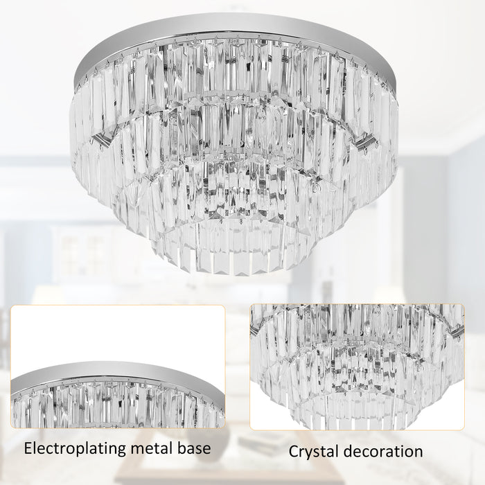 HOMCOM Set of 2 Modern Crystal Ceiling Lights, Chandeliers, Pendant Lamps w/ 7 Lights, E14 Fittings for Living Room, Bedroom, Silver