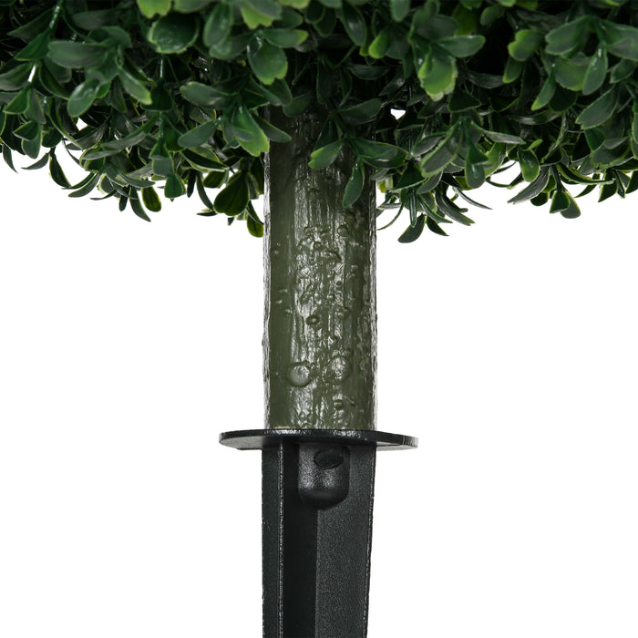 HOMCOM Artificial Boxwood Trees w/ Ground Stake, Set of 2 Ball Shaped Topiary Trees for Home Office & Living Room, UV Resistant