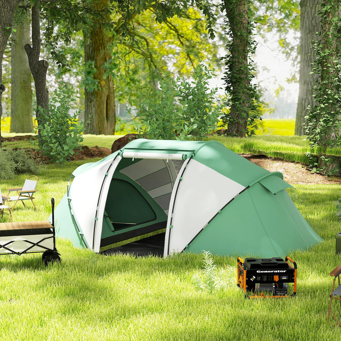 Outsunny 4-6 Man UV Protection Camping Tent - Green and White