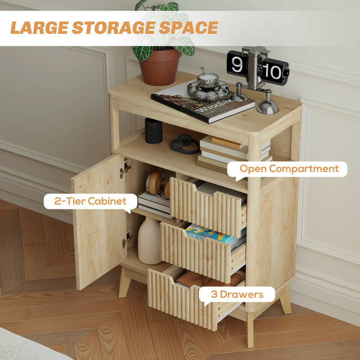 HOMCOM Small Sideboard with Drawers and Adjustable Shelf - Nature Wood Finish