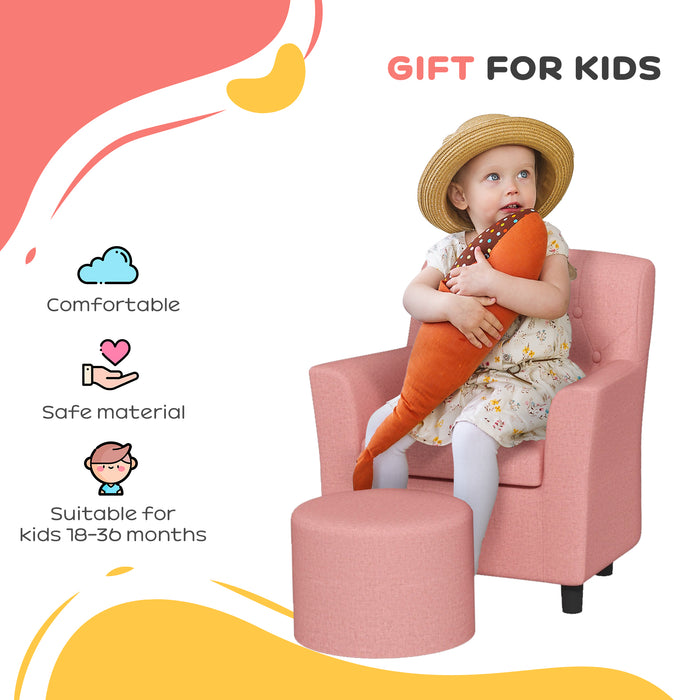 Kids Sofa Set with Footrest - 2-Piece Comfy Playroom and Bedroom Furniture in Pink - Ideal for Children's Relaxation and Seating Needs