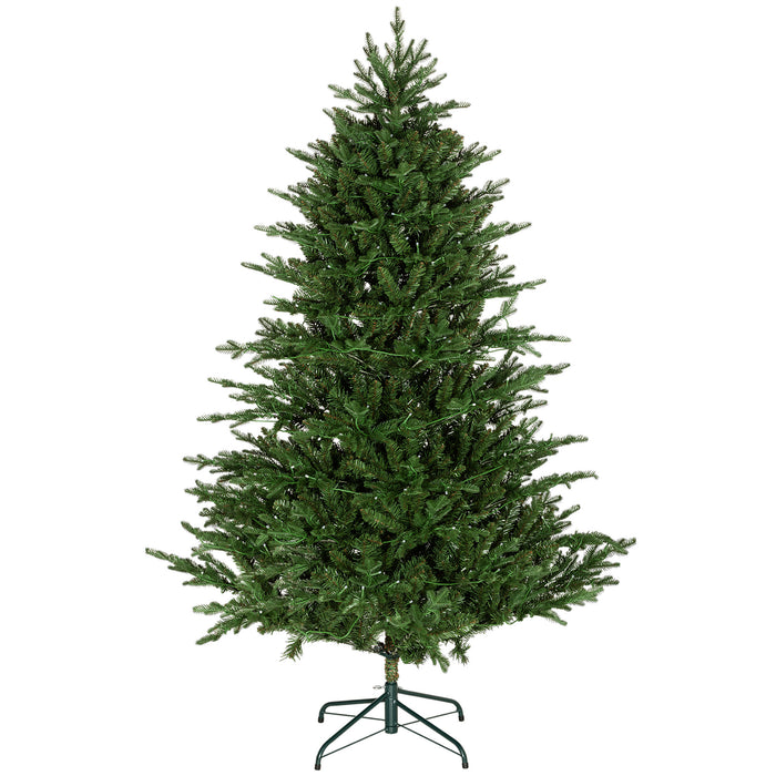 HOMCOM 1.8m/6ft Artificial Christmas Tree with 300 Multicoloured LED Lights, 8 Modes and Remote, Hinged Pre Lit Xmas Tree with Metal Stand for Party Decoration, Green