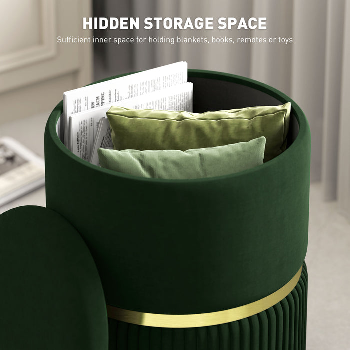 HOMCOM Velvet-Feel Storage Ottoman - Green