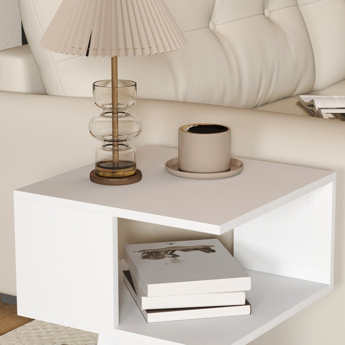HOMCOM Set of 2 Side Table, Square Coffee Table, Modern End Table with 2 Tier Storage Shelves for Living Room, Bedroom, White