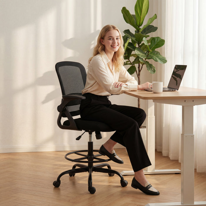 HOMCOM Painting Chair, Mesh Computer Desk Chair with Flip-up Armrests, Black