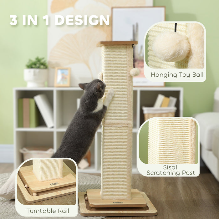 PawHut 3 in 1 Cat Scratching Post, 87cm Cat Scratcher w/ Track Ball Toy, Oak | Aosom UK