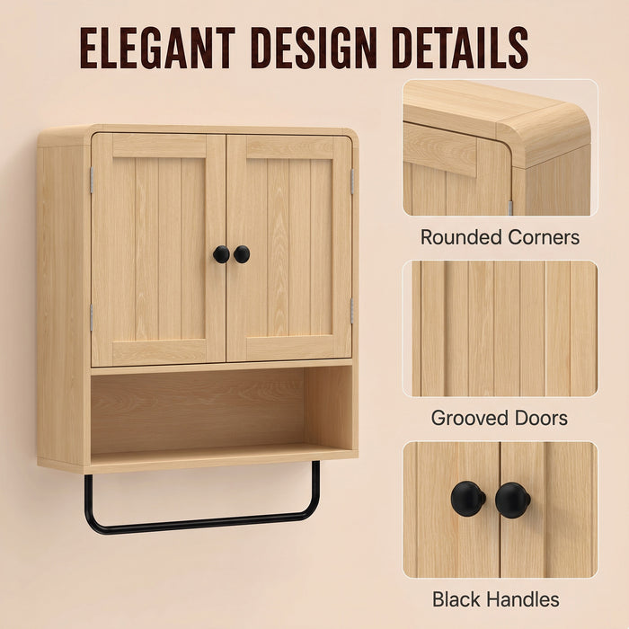 HOMCOM Bathroom Cabinet Wall Mounted, Bathroom Wall Cabinet with 2 Doors, Adjustable Shelf Storage for Toilet, Oak