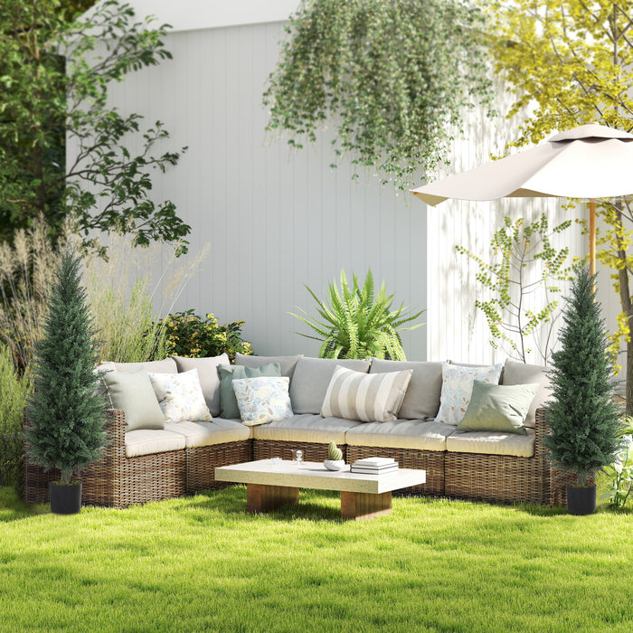 HOMCOM Set of 2 Decorative Artificial Plant, 120 cm Cypress Tree with 638 Leaves in Pot, UV-Resistant Plastic Fake Tree for Indoor Outdoor Home Office