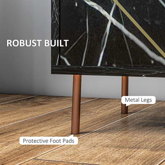 HOMCOM Marble Effect Bedside Table, Modern Side Table with Drawer, Open Shelf and Gold Tone Metal Legs for Bedroom, Living Room, Black