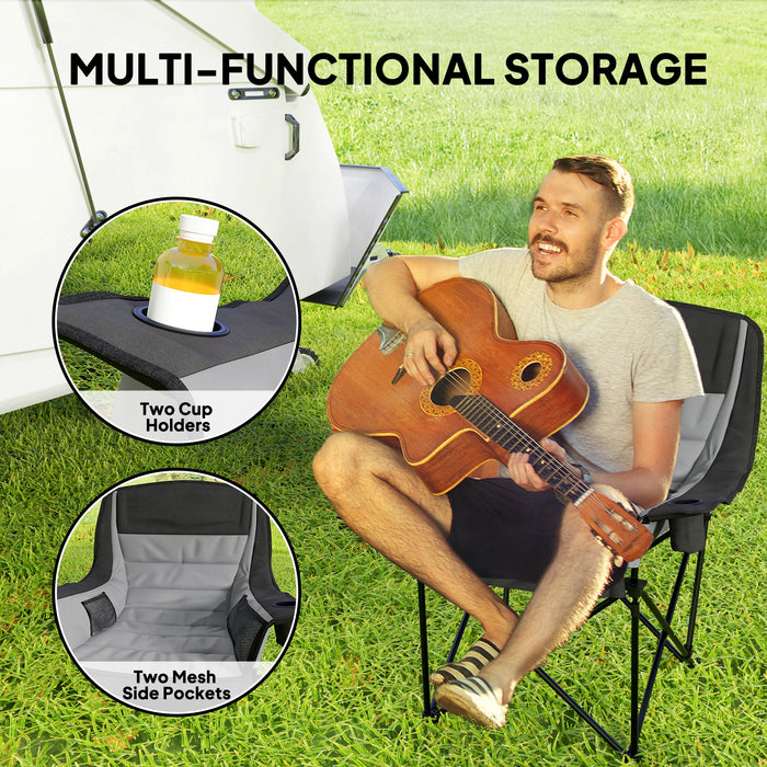 Outsunny Portable Padded Camping Chair, with Bag - Black/Grey