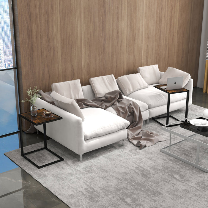 C-Shaped Side Table Set of 2 - Metal Frame Sofa End Tables with Accent Design in Brown and Black - Space-Saving Tables for Living Room and Bedroom