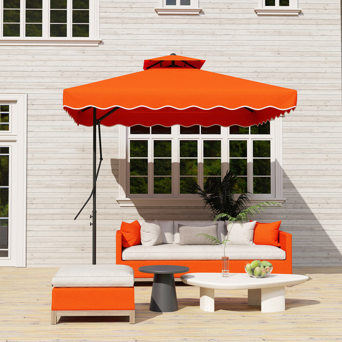 Outsunny 2.5m Cantilever Parasol with Easy Lever, Square Double Top Garden Parasol Umbrella with Ruffles and Cross Base, Overhanging Outdoor Sun Shades, Orange