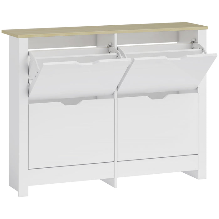 HOMCOM Slim Shoe Cabinet, Narrow Shoe Cupboard with 4 Flip Drawers, Adjustable Shelves for 16 Pairs of Shoes, White