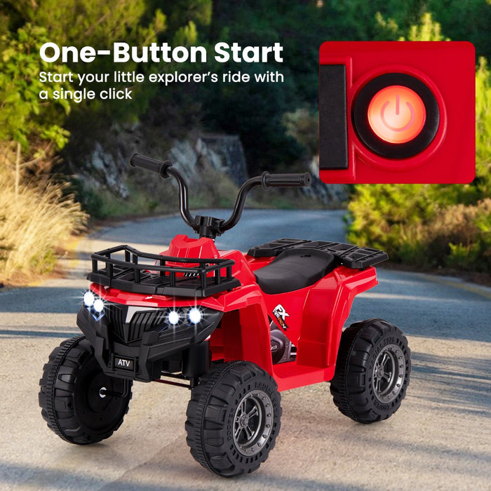 6V 4-Wheeler Quad Car with One-Button Start and Tread Tires-