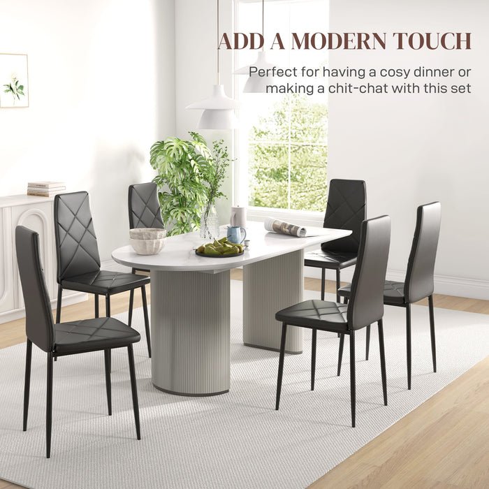 HOMCOM Set of 6 Faux Leather Dining Chairs - Black