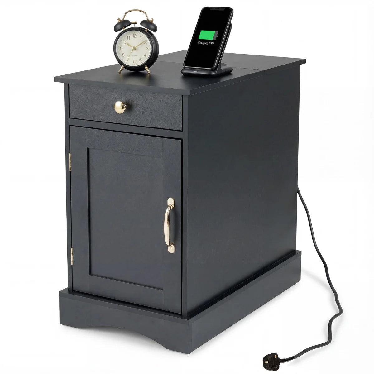 End Table Narrow Nightstand Bedside Table with Charging Station-