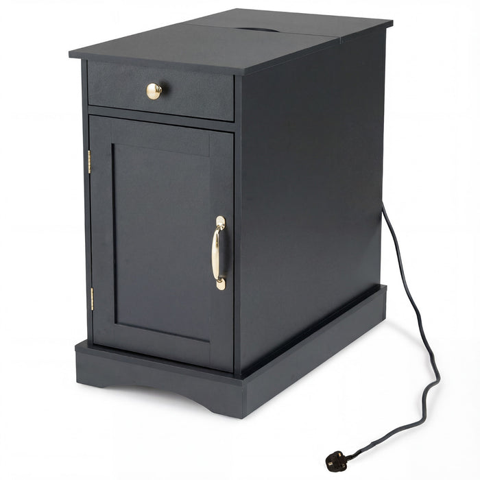 End Table Narrow Nightstand Bedside Table with Charging Station-