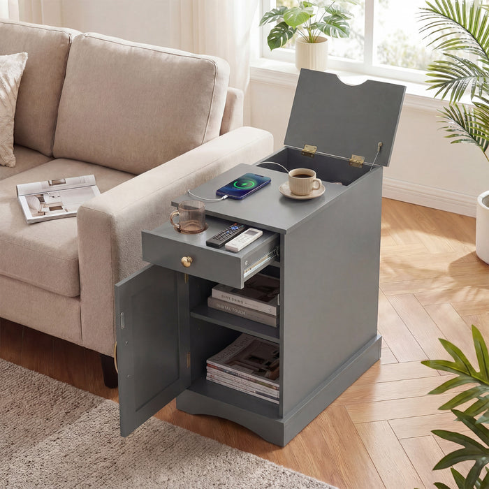 End Table Narrow Nightstand Bedside Table with Charging Station-