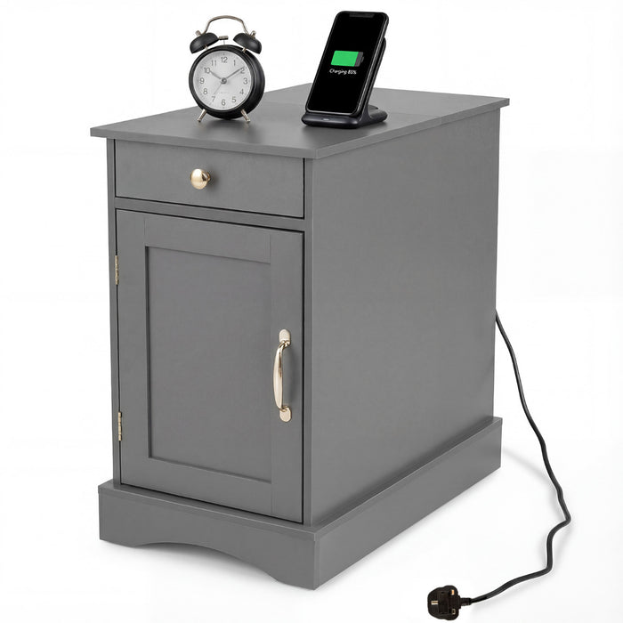 End Table Narrow Nightstand Bedside Table with Charging Station-