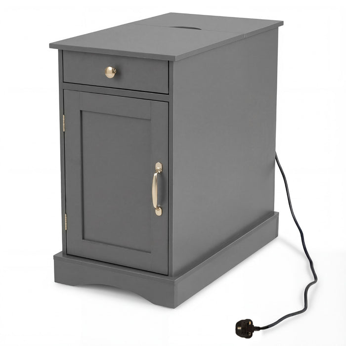 End Table Narrow Nightstand Bedside Table with Charging Station-