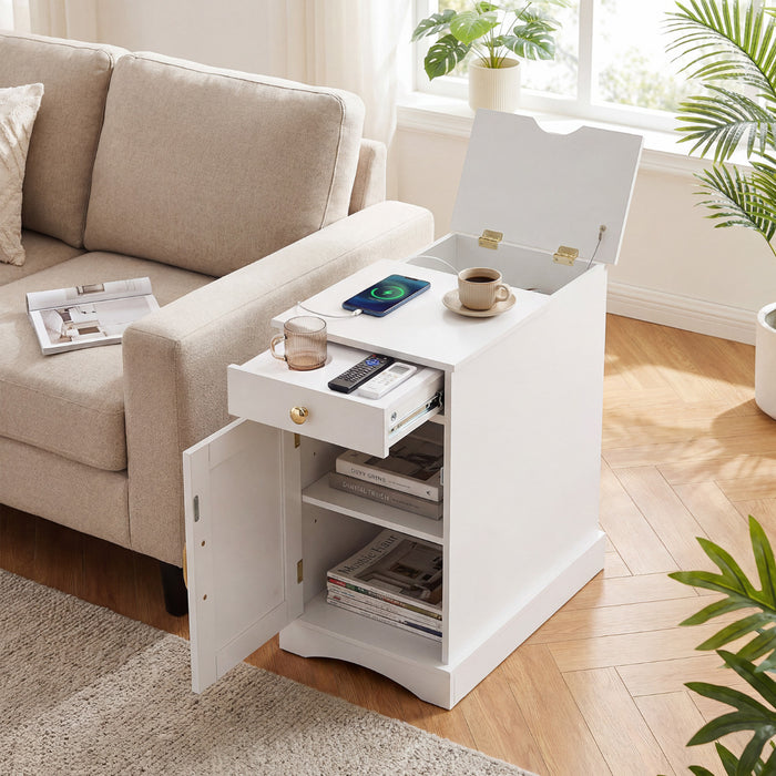 End Table Narrow Nightstand Bedside Table with Charging Station-