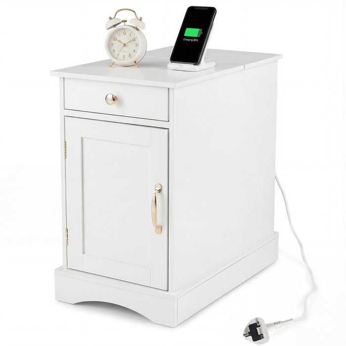 End Table Narrow Nightstand Bedside Table with Charging Station-