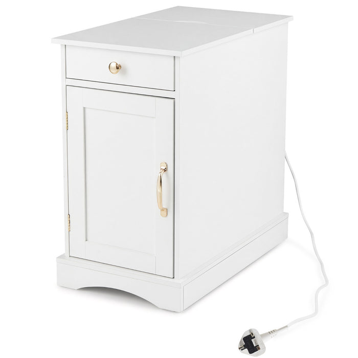 End Table Narrow Nightstand Bedside Table with Charging Station-