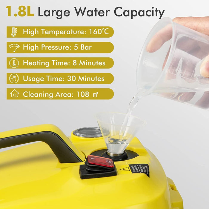 2000W 1.8L Model - Multipurpose Adjustable Steam Cleaner with 13 Accessories - Ideal for Deep Cleaning and Sanitizing Homes