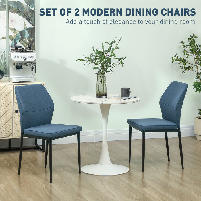 HOMCOM Velvet Dining Chairs Set of 2, Modern Upholstered Kitchen Chairs with Metal Legs, Curved Back and Padded Seat, Armless Side Chairs for Dining Room, Bedroom, Living Room, Blue