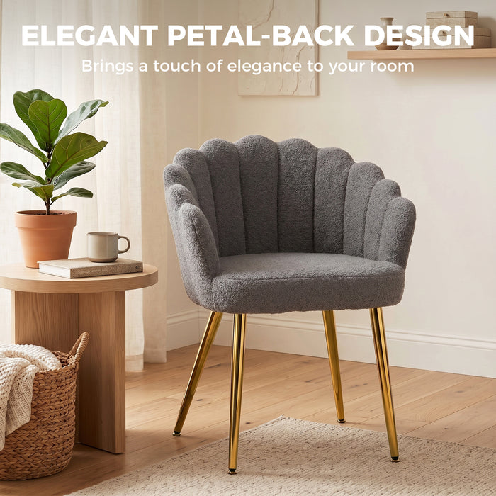 HOMCOM Lounge Chair Petal-Back Armchair Metal Metal Legs for Living Room Bedroom, Grey