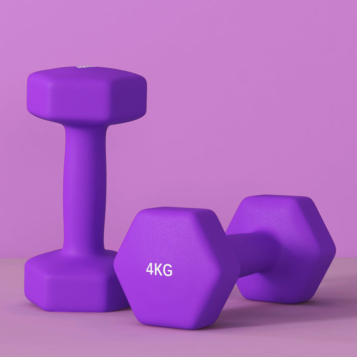 Hexagonal Dumbbells 2-Pack - 4kg Each with Non-Slip Grip, Home Gym Equipment, Purple - Ideal for Strength Training and Fitness Enthusiasts