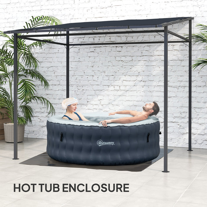 Outsunny 2.4 x 2.4 m Wall Mounted Pergola Gazebo with PA Coating Fabric and Metal Frame, UPF30+, Lean to Garden Gazebo, Wind Resistant Outdoor Sun Shade Shelter for Garden, Deck, Dark Grey