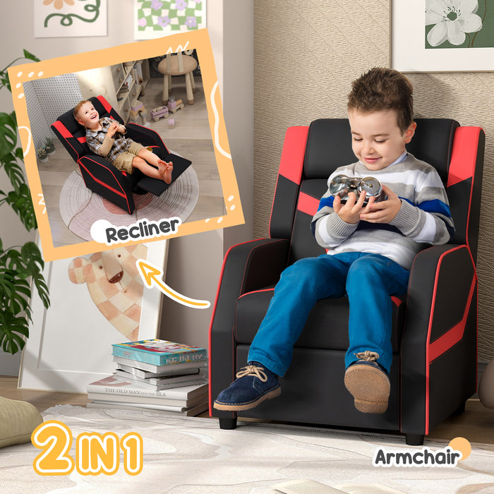 Kids 2-in-1 Recliner Chair with Backrest and Footrest - Premium PU Leather, Convenient Armrests - Perfect for Children Aged 3 to 9, Sleek Black Design