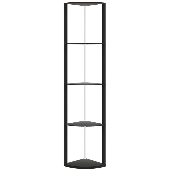 HOMCOM RGB LED Floor Lamp with Shelves, 5-Tier Dimmable Standing Lamp with Adjustable Brightness and Remote Control, Modern Corner Display Shelf Unit for Living Room Bedroom Office, Black