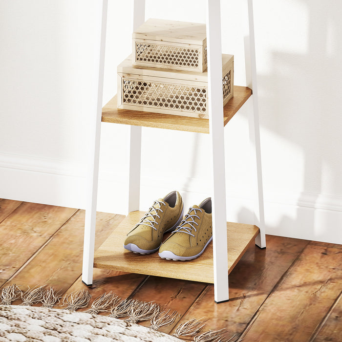 HOMCOM Compact Freestanding Coat Rack -  White/Oak