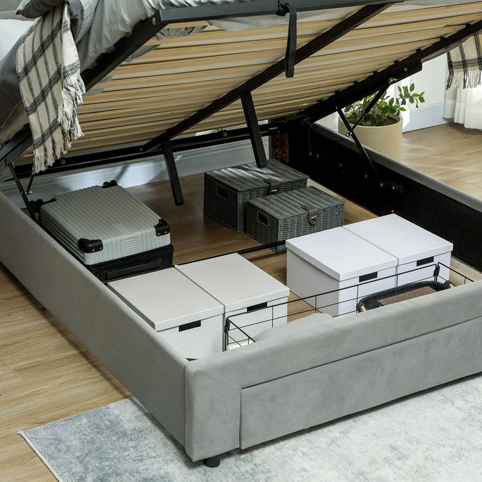 HOMCOM Double Size Ottoman Bed Frame, with Front Drawer - Grey