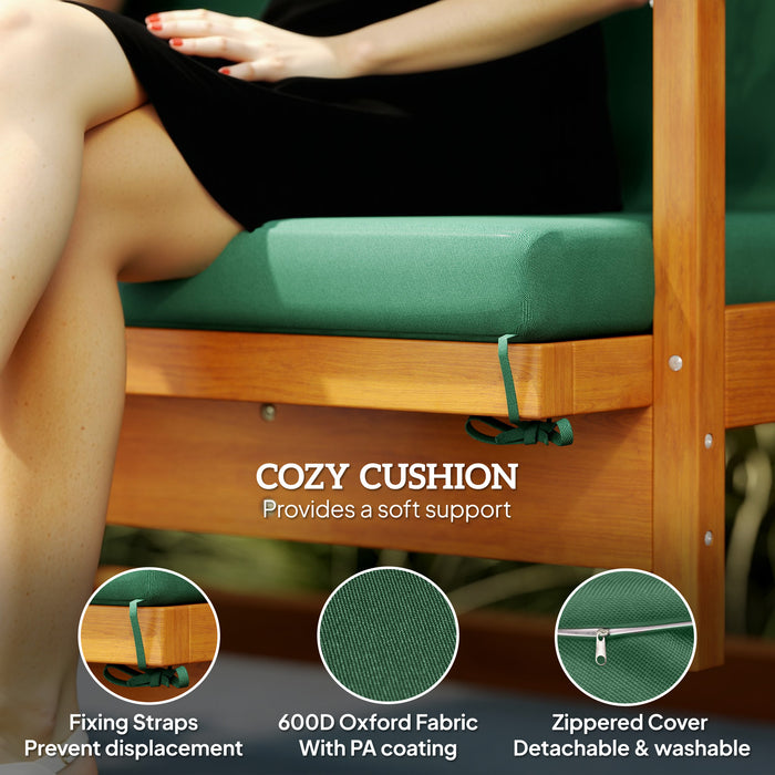 Outsunny 3 Seater 2-in-1 Wooden Garden Swing Seat Swing Chair Outdoor Convertible Hammock Bench Furniture Lounger Bed Wood, Dark Green